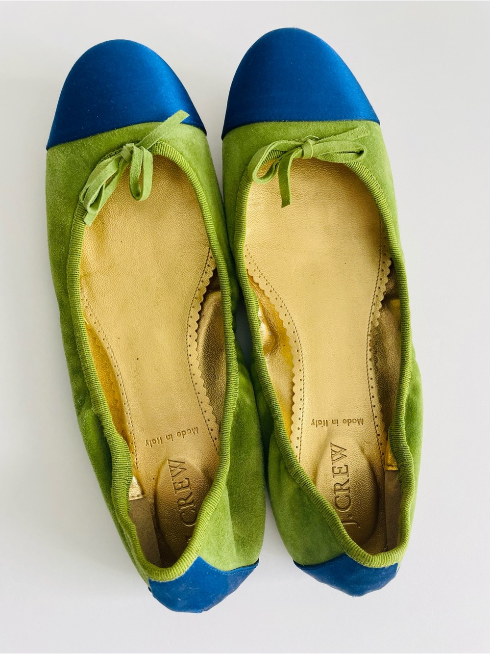 J. Crew Green Suede Ballet Flats with Blue Cap - Picture 3 of 7